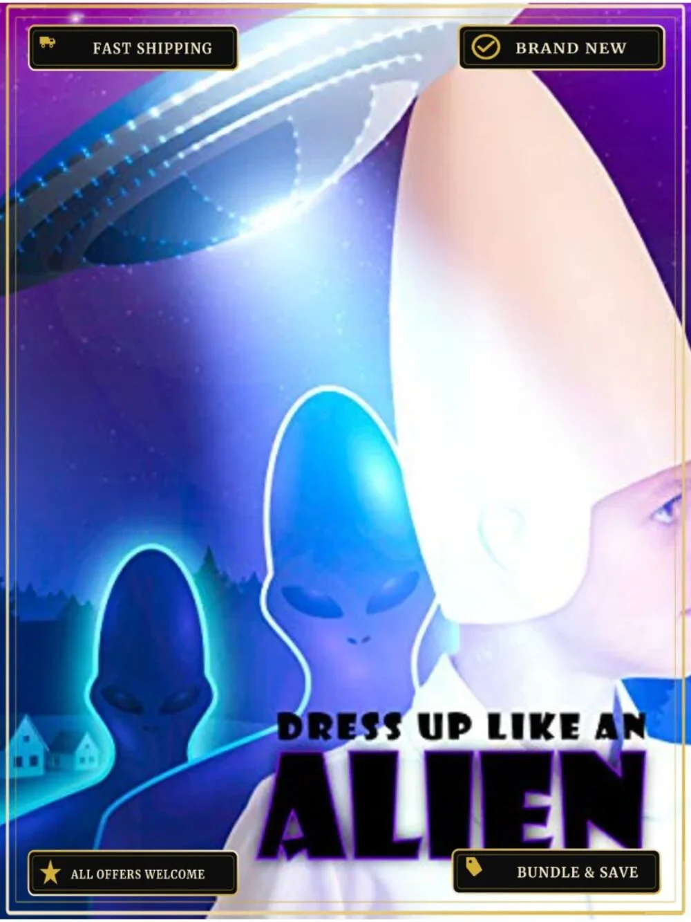 Alien Cone Head Costume Hat Rubber Stretch Fit Halloween Prop